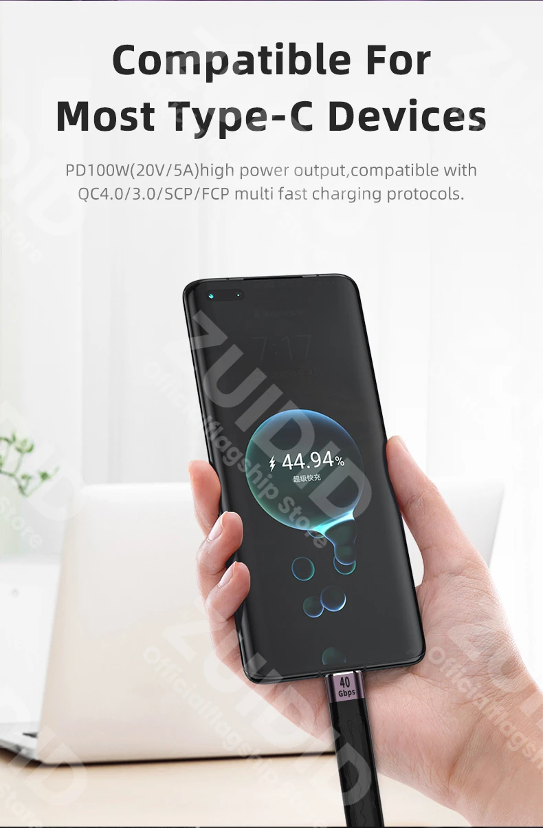 USB 4.0 Gen3 Data Cable PD 100W 5A Fast Charging USB C to Type C Cable Thunderbolt 3 4K@60Hz Cable USB Tipo C 40Gbps Data Cabel