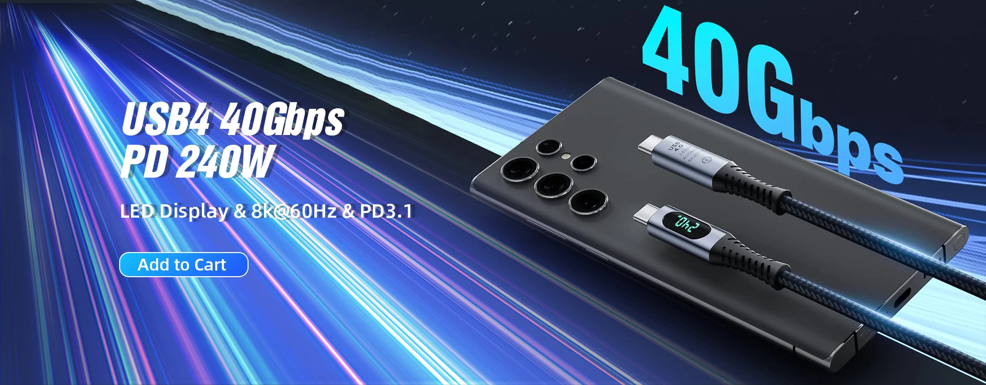 USB 4.0 Gen3 Data Cable PD 100W 5A Fast Charging USB C to Type C Cable Thunderbolt 3 4K@60Hz Cable USB Tipo C 40Gbps Data Cabel