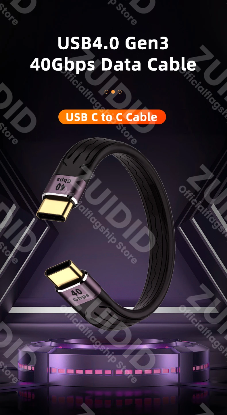 USB 4.0 Gen3 Data Cable PD 100W 5A Fast Charging USB C to Type C Cable Thunderbolt 3 4K@60Hz Cable USB Tipo C 40Gbps Data Cabel