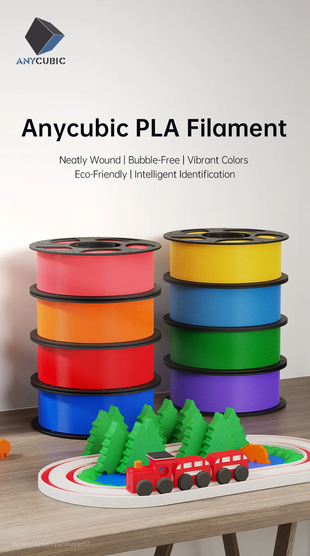 4KG ANYCUBIC PLA Filament 1.75mm 1KG/Roll for 3D Printers Kobra Series Neat Spool No Bubble Tangle Print Smoothly ECO-friendly