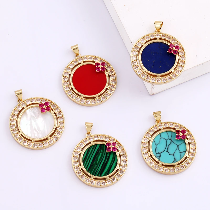 Fashion Elegant Love Heart Round Shape Natural Mother of Pearl Shell Agate Malachite Pendant Charm,DIY Necklace Accessories M30