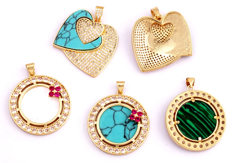 Fashion Elegant Love Heart Round Shape Natural Mother of Pearl Shell Agate Malachite Pendant Charm,DIY Necklace Accessories M30