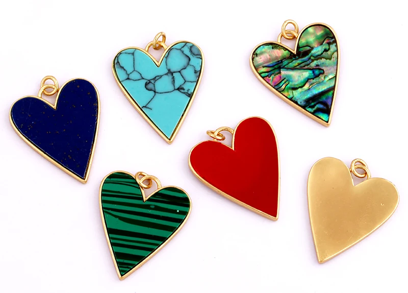 Fashion Elegant Love Heart Round Shape Natural Mother of Pearl Shell Agate Malachite Pendant Charm,DIY Necklace Accessories M30