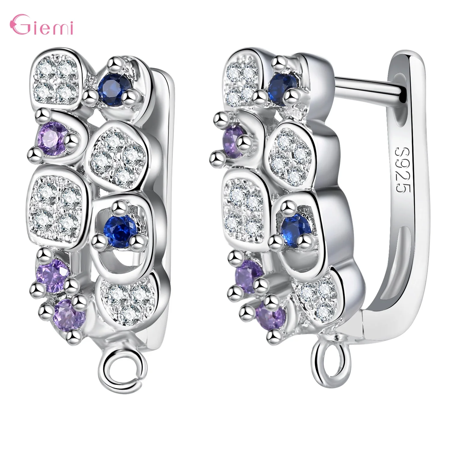 Delicate 925 Sterling Silver Cubic Zirconia Earrings Hoop Hook for Jewelry Making Brincos Finding Accessories