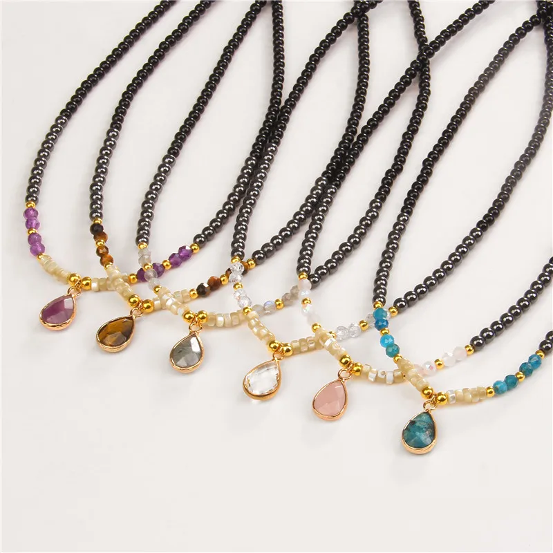 40cm Drop Pendant Necklace Natural Quartzs Stone Beaded Charm Necklaces Vintage Female Energy Necklace for Women Jewelry Gifts