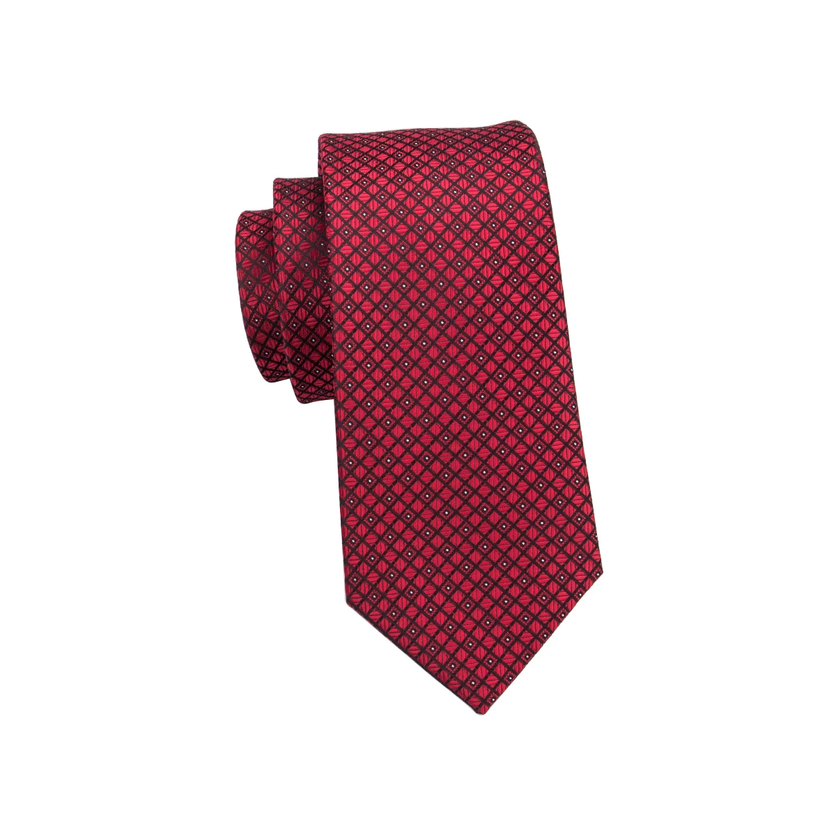 Hi-Tie Designer Red Burgundy Plaid Wedding Tie For Men Handky Cufflink Gift Mens Necktie Fashion Business Party silk Dropshiping