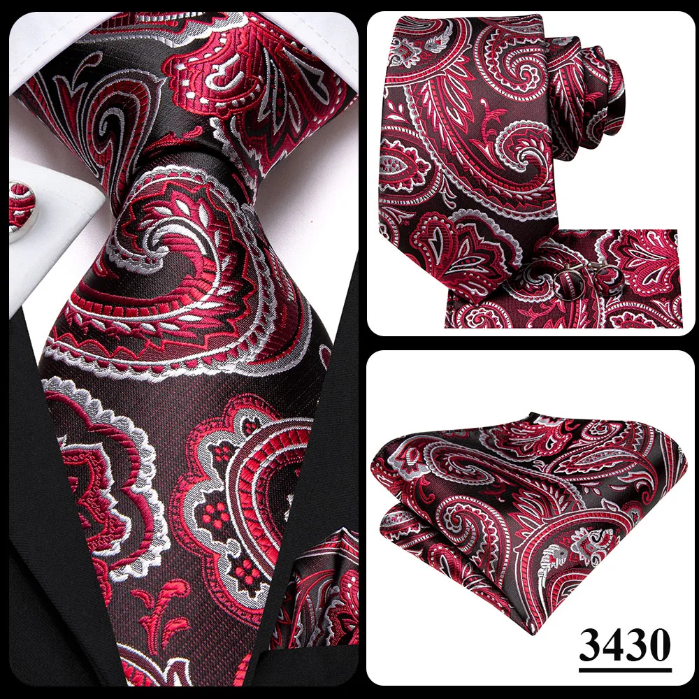 Hi-Tie Designer Red Burgundy Plaid Wedding Tie For Men Handky Cufflink Gift Mens Necktie Fashion Business Party silk Dropshiping