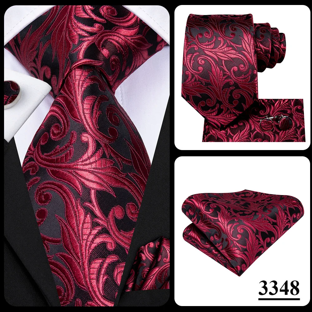 Hi-Tie Designer Red Burgundy Plaid Wedding Tie For Men Handky Cufflink Gift Mens Necktie Fashion Business Party silk Dropshiping