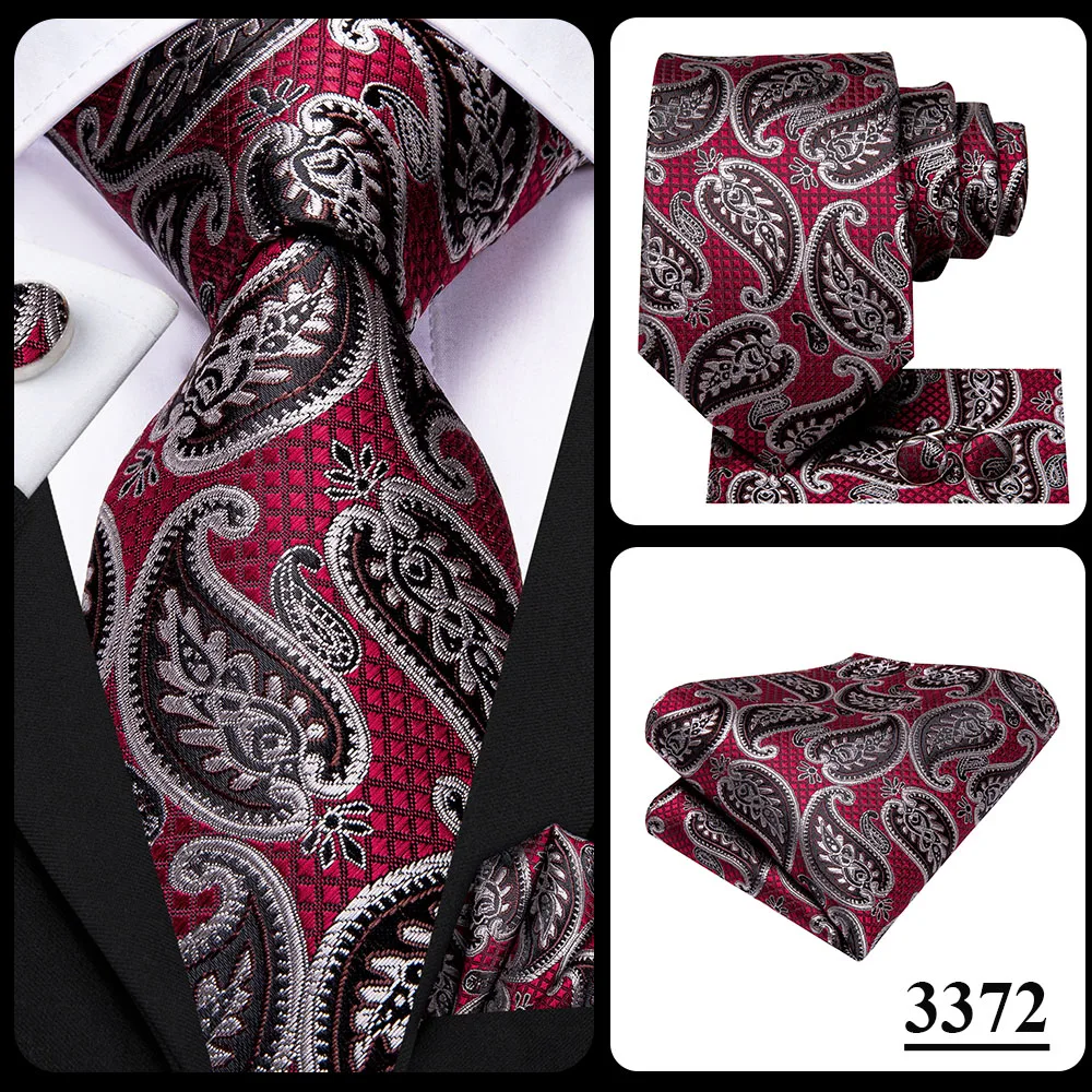 Hi-Tie Designer Red Burgundy Plaid Wedding Tie For Men Handky Cufflink Gift Mens Necktie Fashion Business Party silk Dropshiping