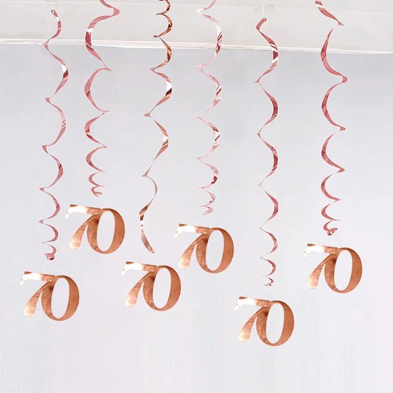6Pcs/lot Happy Birthday Swirls Decoration 16 20 21 30 40 50 60 70 Years Rose Gold PVC Birthday Party Decorations Supplies