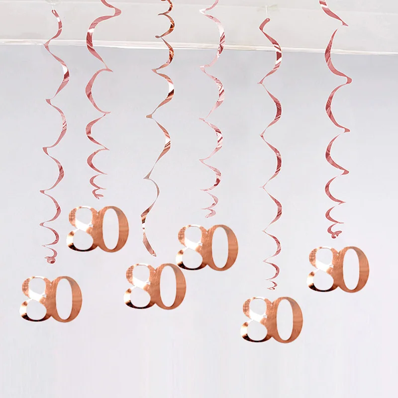 6Pcs/lot Happy Birthday Swirls Decoration 16 20 21 30 40 50 60 70 Years Rose Gold PVC Birthday Party Decorations Supplies