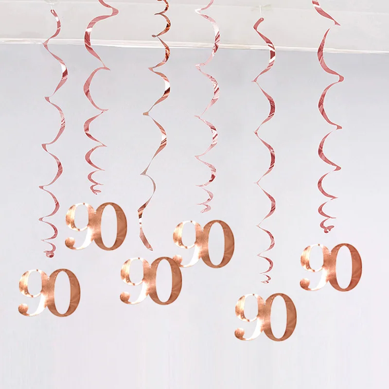 6Pcs/lot Happy Birthday Swirls Decoration 16 20 21 30 40 50 60 70 Years Rose Gold PVC Birthday Party Decorations Supplies