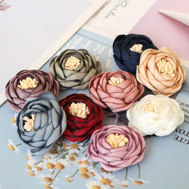 10PCS/Lot 3.5CM Handmade Rose Fabric Artificial Flowers For Hats Dress Decoration Hair Accessories