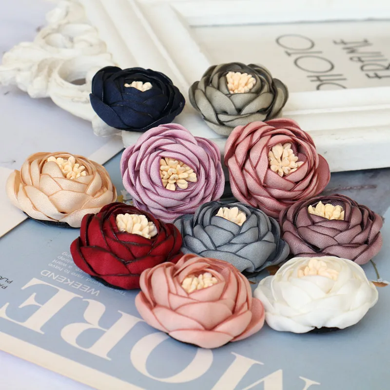 10PCS/Lot 3.5CM Handmade Rose Fabric Artificial Flowers For Hats Dress Decoration Hair Accessories