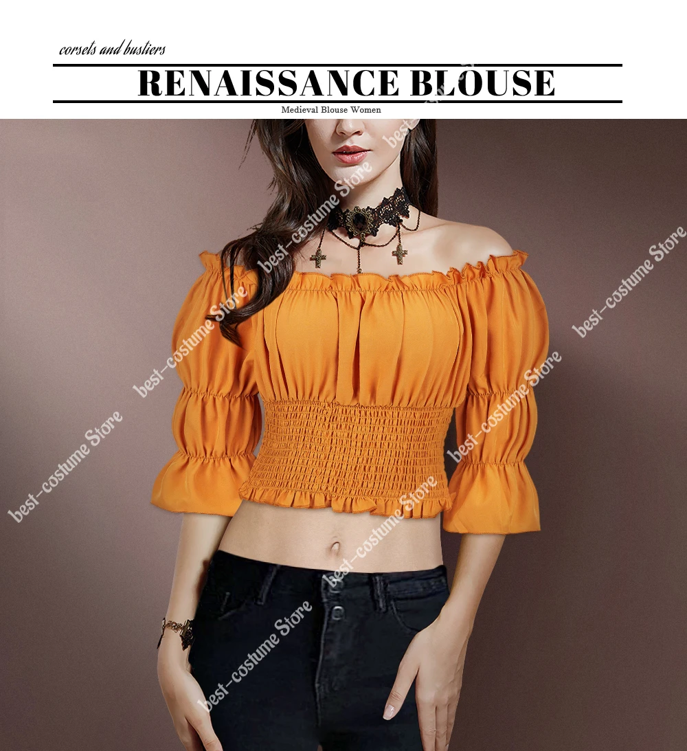 Medieval Costume Blouse Tops for Women XS-3XL Pirate Shirt Short Sleeves Steampunk Blouses Off Shoulder White Red Beige