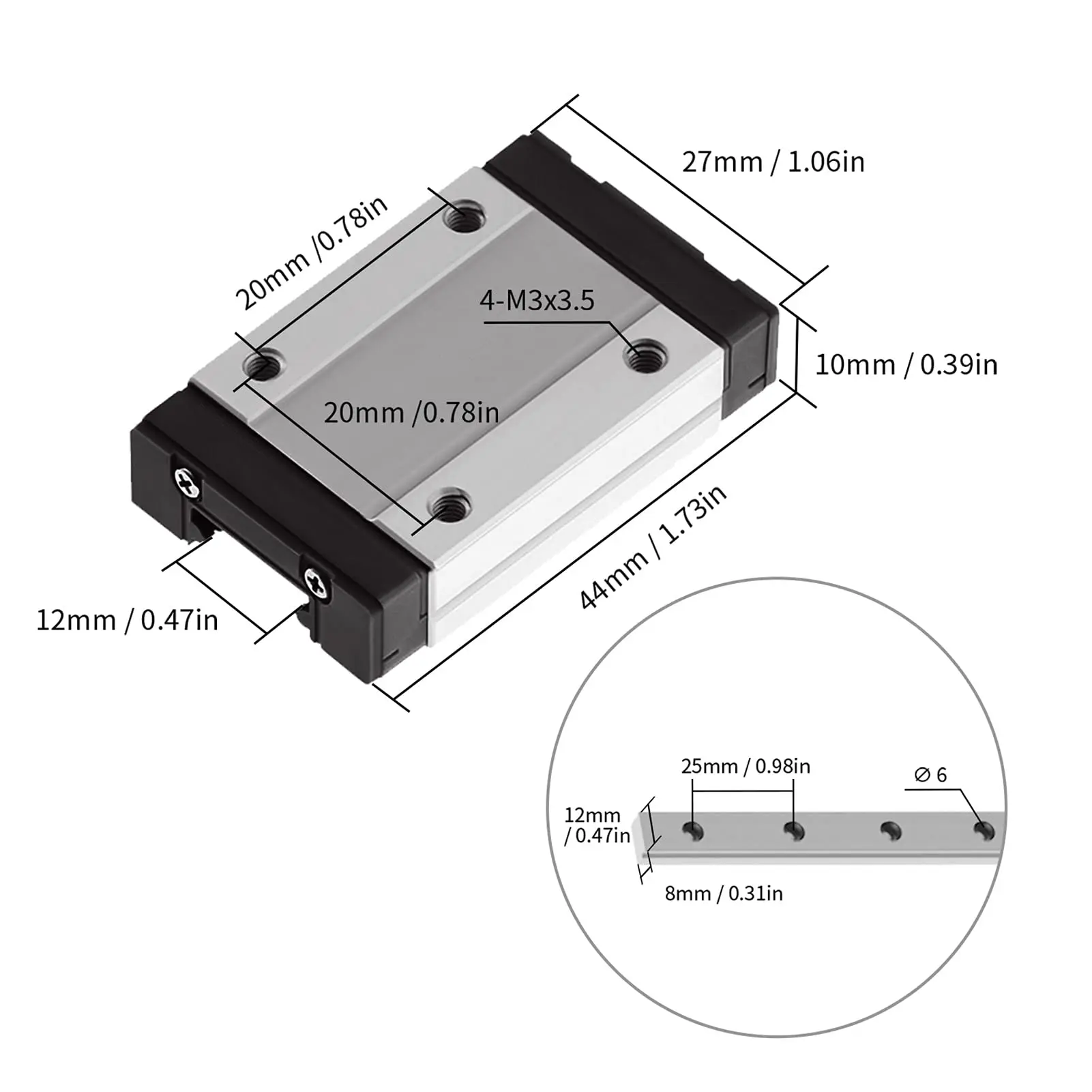 MGN MGN12 MGN15 MGN7 MGN9 300 350 400 450 500 1000mm Miniature Linear Rail Slide 1pcs MGN12 Linear Guide+ 1pcs Black SS Carriage
