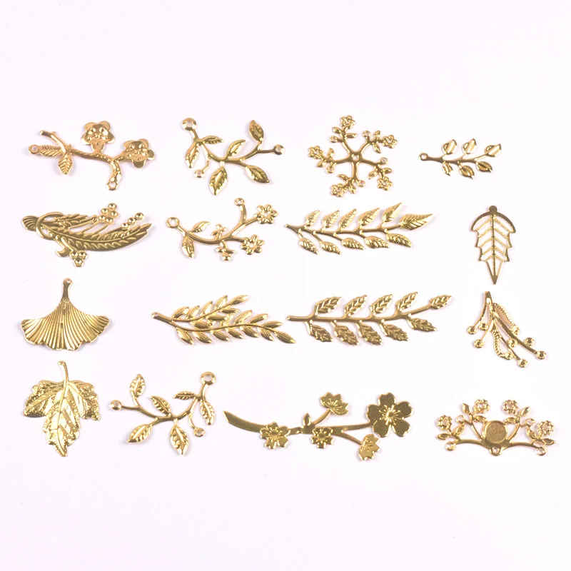 10-30pcs golden Filigree Wraps leaf Connectors Metal Crafts Headwear accessories for Jewelry Making 20-70mm YKL0912