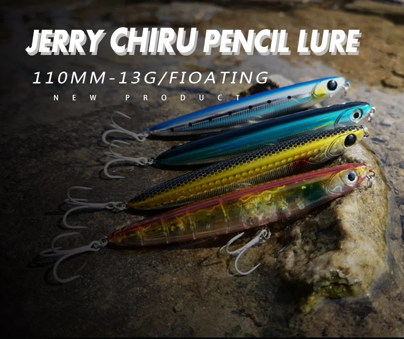 Jerry Surface Pencil Floating Lure 110mm/4,5in Topwater Stickbait Rattling Rock Spinning Fishing Hard Bait for Seabass Fishing