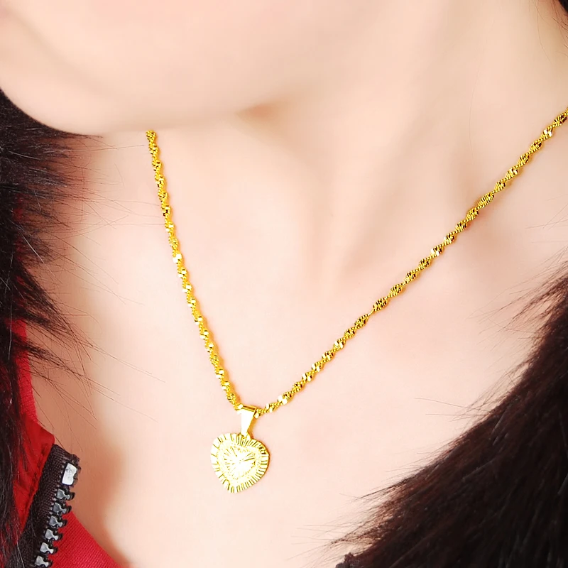 24k Gold-Plated Necklace, Heart-Shaped Gold-Plated Necklace, Wedding And Birthday Gift For Women