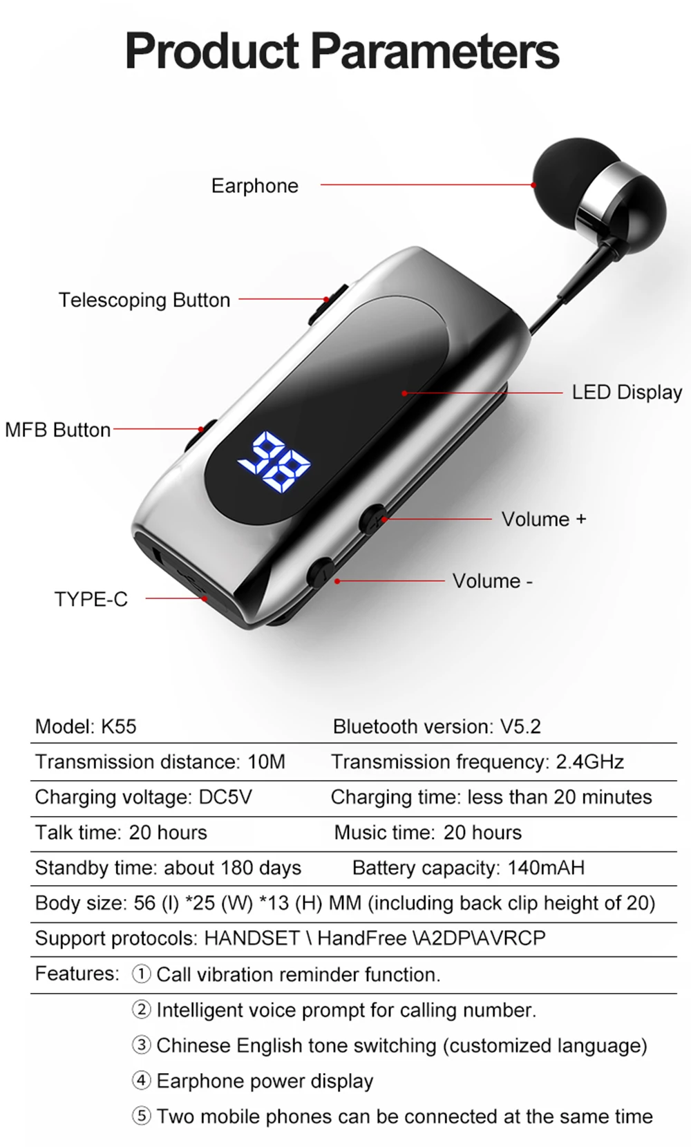 Hands-free Blues Car Bluetooth Lotus To Phone Ear Blues With Wire Ears In Lotus phone Talk Time 20Hours type c headphones BT5.2