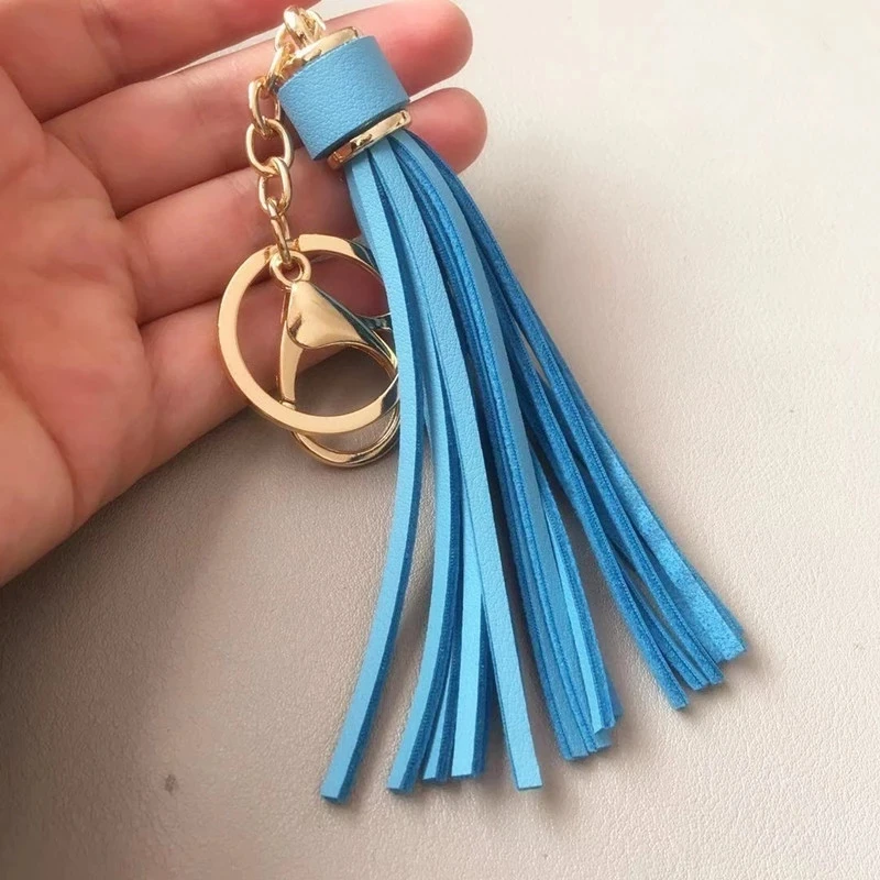 11 Colors Faux Suede Leather Tassels Keychain Women PU Lanyard Keyrings With Lobster Swivel Bag Pendant Key Wallet Accessories