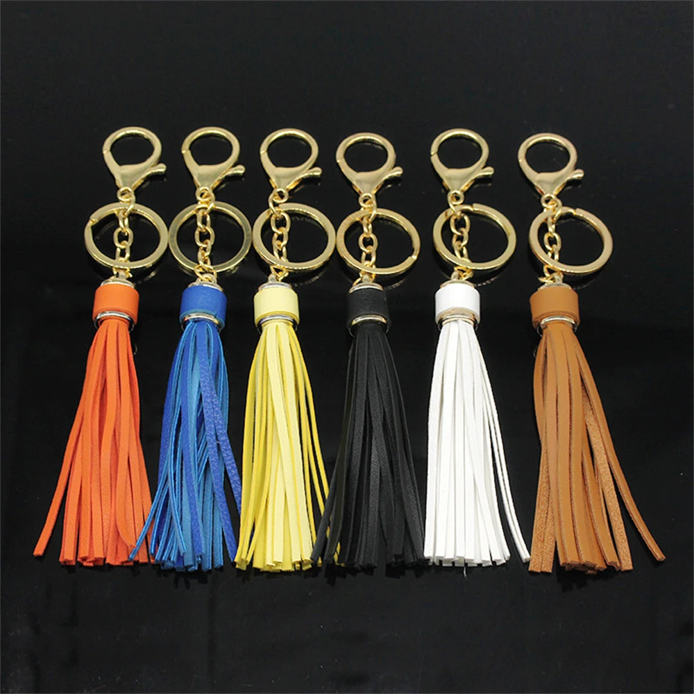 11 Colors Faux Suede Leather Tassels Keychain Women PU Lanyard Keyrings With Lobster Swivel Bag Pendant Key Wallet Accessories