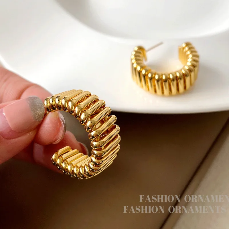 925 Silver Needle Modern Jewelry Metal Hoop Earrings 2022 New Trend Hot Selling Gold Color Fashion Drop Earrings For Women