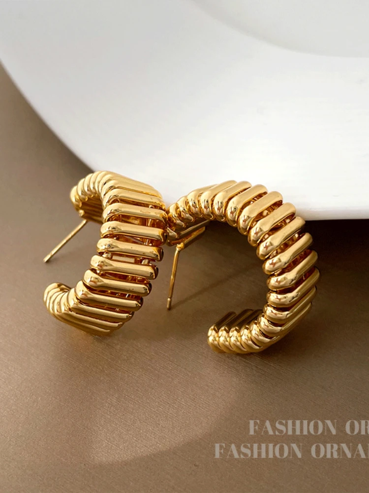 925 Silver Needle Modern Jewelry Metal Hoop Earrings 2022 New Trend Hot Selling Gold Color Fashion Drop Earrings For Women