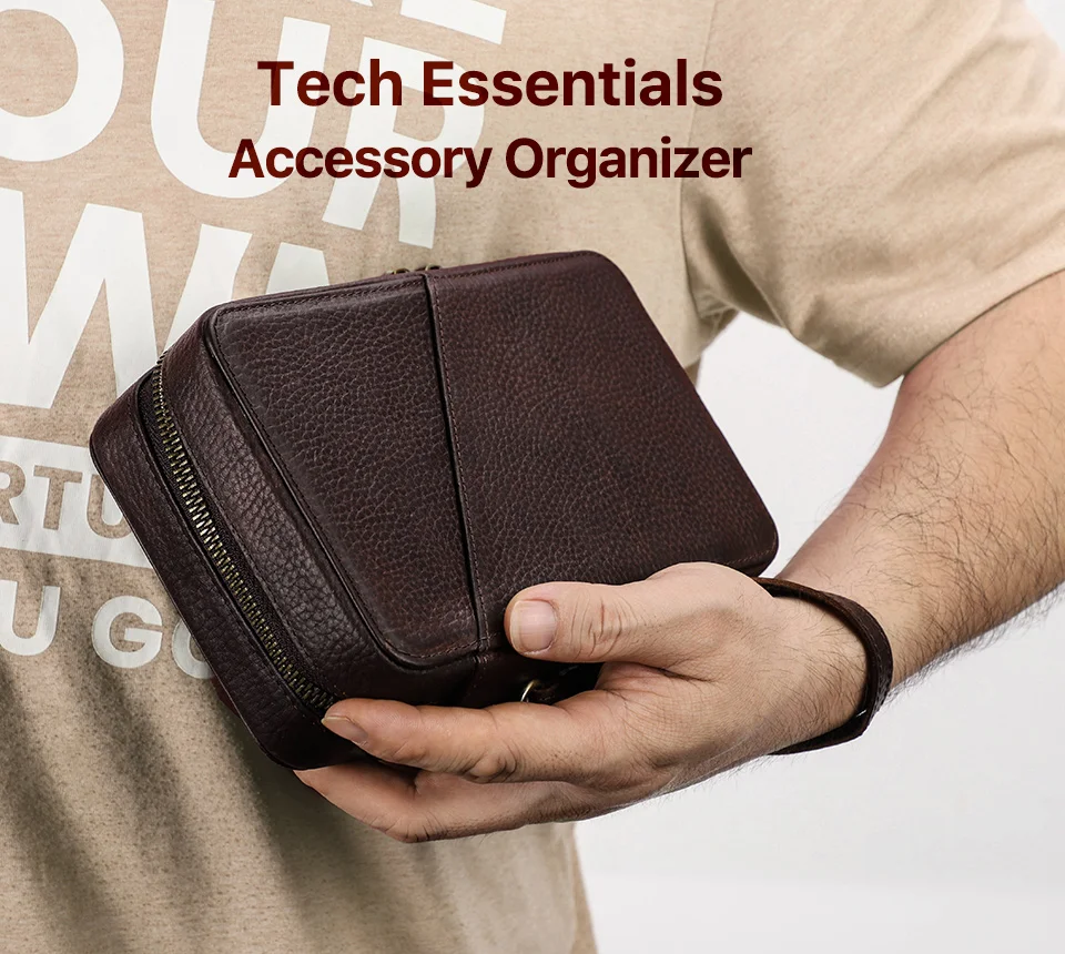 Genuine Leather Portable USB Data Cable Storage Bag Earphone Case Electronic Accessories Gadgets Digital Organizer Box Pouch