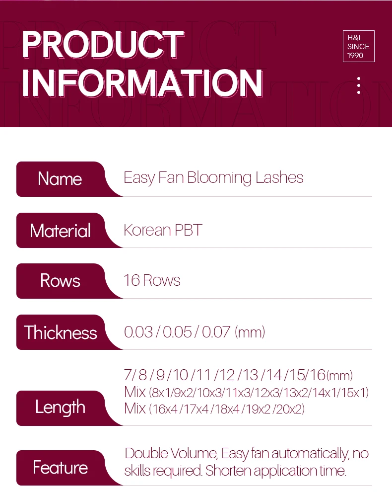 H&L SINCE 1990 Easy Fan Lashes Volume Extensions 7-20mm Fast Blooming Flowering Pre-bonded Lashes Natural Cilia Silk Lashes