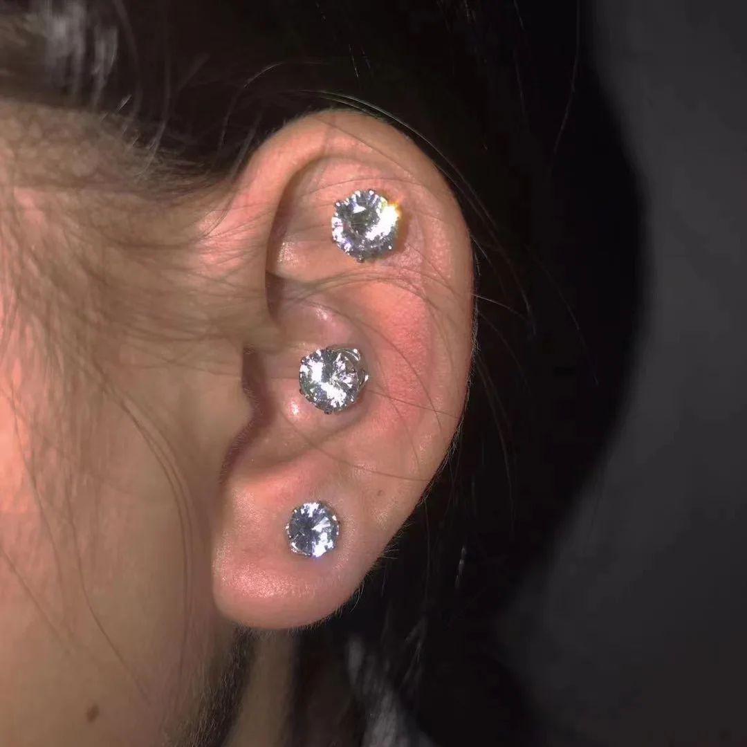 Unisex Magnetic Stud Earrings Round Crystal Rhinestone Clip Earrings Women Men Non Piercing Fake Earring Fashion Jewelry