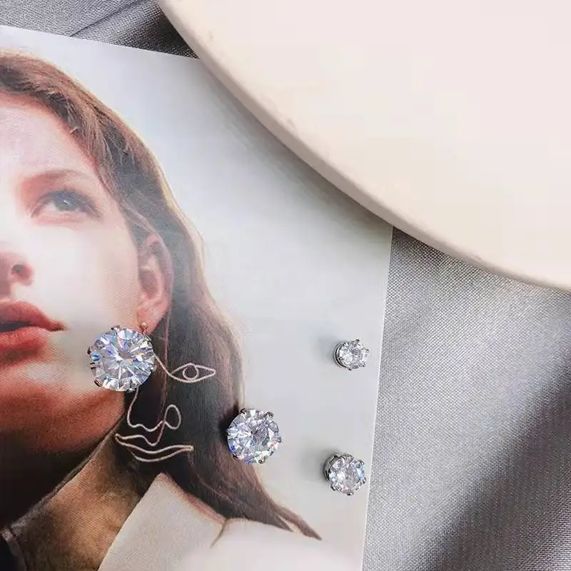 Unisex Magnetic Stud Earrings Round Crystal Rhinestone Clip Earrings Women Men Non Piercing Fake Earring Fashion Jewelry