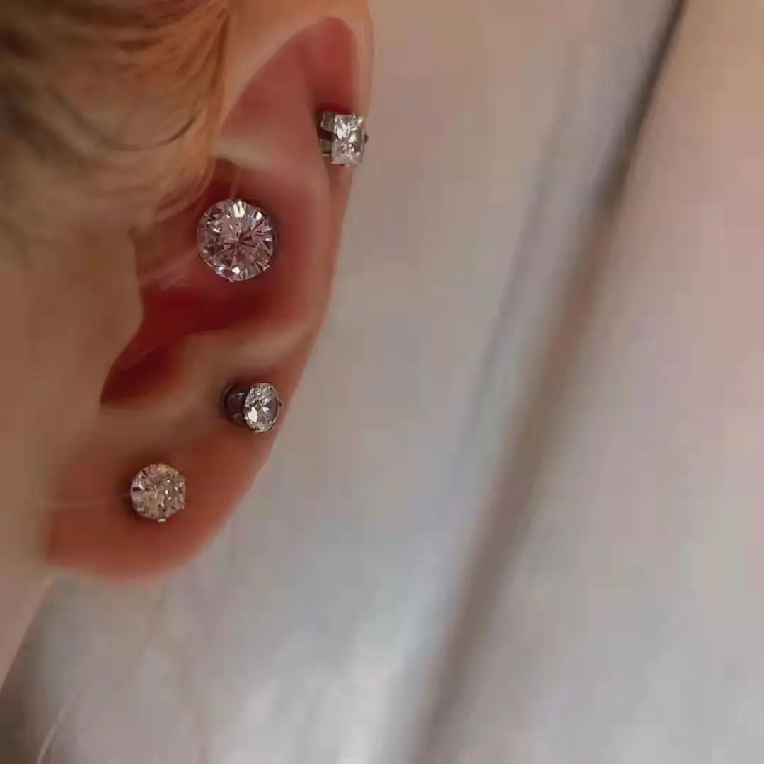 Unisex Magnetic Stud Earrings Round Crystal Rhinestone Clip Earrings Women Men Non Piercing Fake Earring Fashion Jewelry