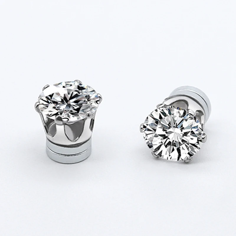 Unisex Magnetic Stud Earrings Round Crystal Rhinestone Clip Earrings Women Men Non Piercing Fake Earring Fashion Jewelry