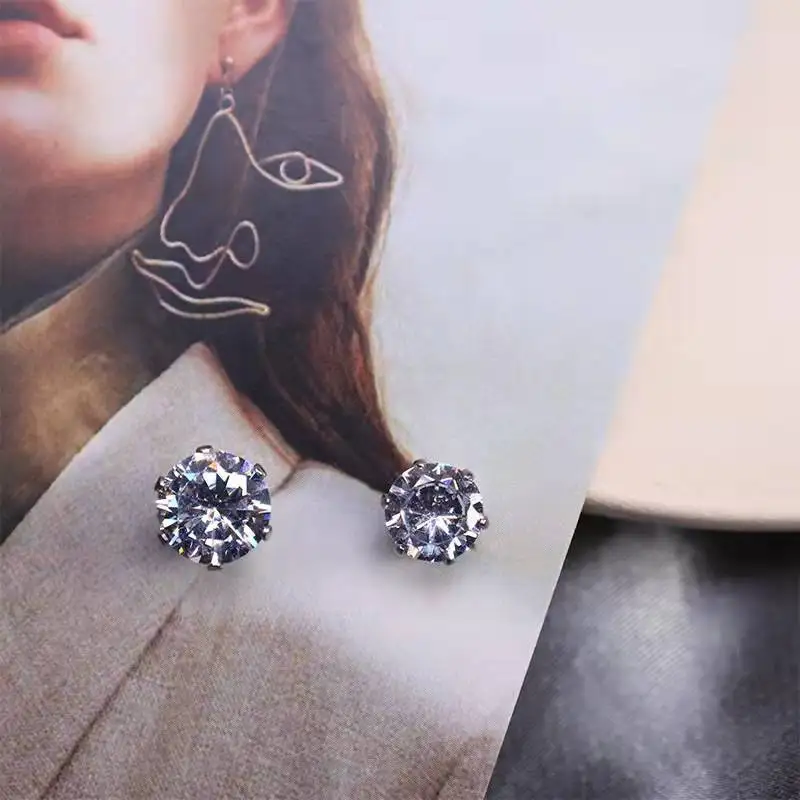 Unisex Magnetic Stud Earrings Round Crystal Rhinestone Clip Earrings Women Men Non Piercing Fake Earring Fashion Jewelry