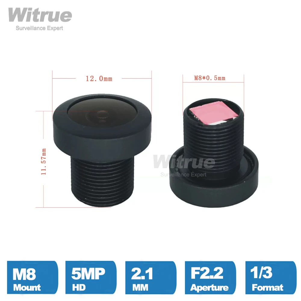 Witrue 2.1mm M8 Lens 1/3 Inch 5MP F2.2 151 Degree with 650nm IR Filter Lenses for CCTV Security Camera Wide Angle 151 Degree