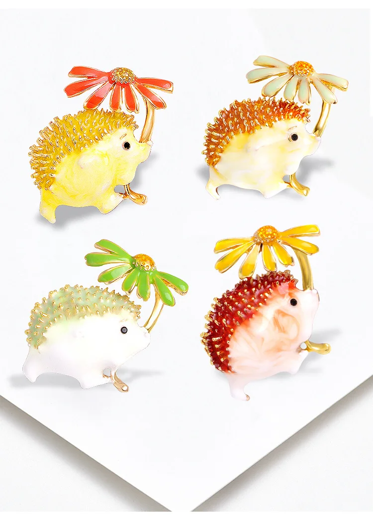 SKEDS Creative Women Enamel Hedgehog Daisy Jewelry Brooches Fashion Cute Animal Coat Clothing Bag Badges Brooch Pin Gift