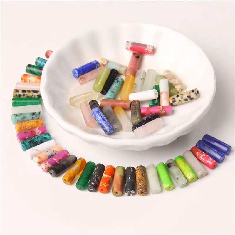 4x13mm Natural Semi-precious Stone Loose Spacer Beads Strands Tube Beads Jewelry Making Accessories DIY Manual Cylindrical Beads