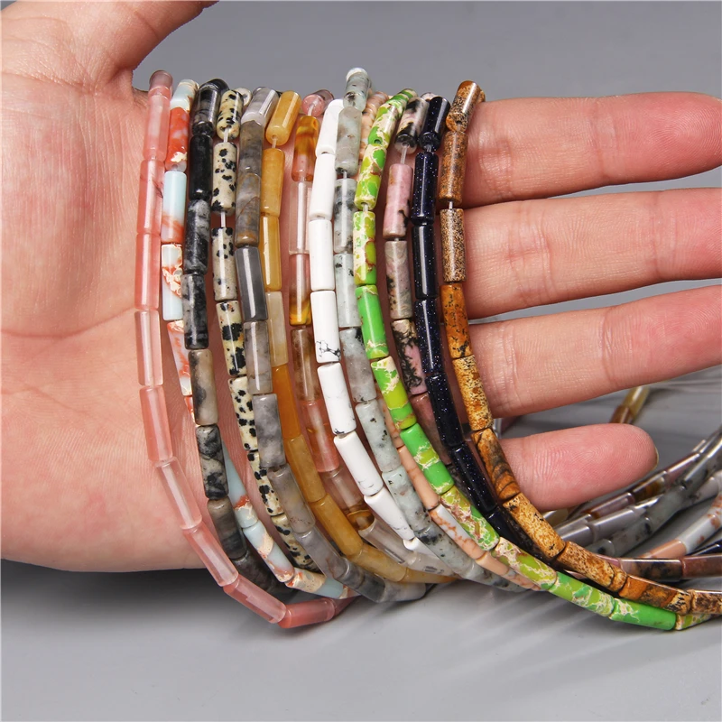 4x13mm Natural Semi-precious Stone Loose Spacer Beads Strands Tube Beads Jewelry Making Accessories DIY Manual Cylindrical Beads