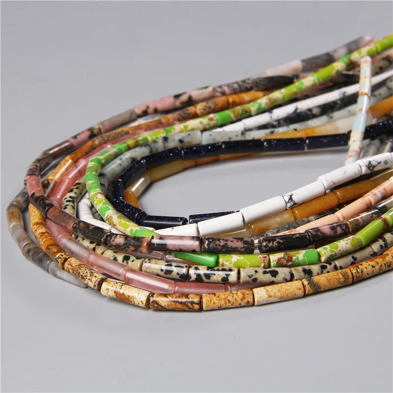 4x13mm Natural Semi-precious Stone Loose Spacer Beads Strands Tube Beads Jewelry Making Accessories DIY Manual Cylindrical Beads