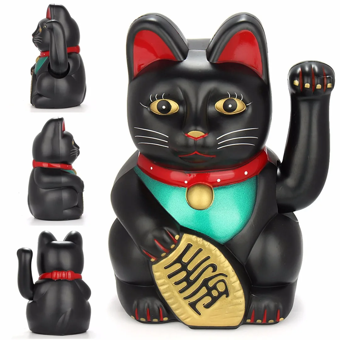 5"/6"H Chinese Feng Shui Beckoning Cat Wealth White Waving Fortune Lucky Cat Gold Silver Best Gift for Good Room Decors 5 Colors
