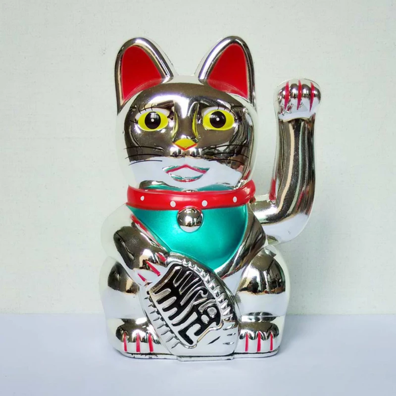 5"/6"H Chinese Feng Shui Beckoning Cat Wealth White Waving Fortune Lucky Cat Gold Silver Best Gift for Good Room Decors 5 Colors