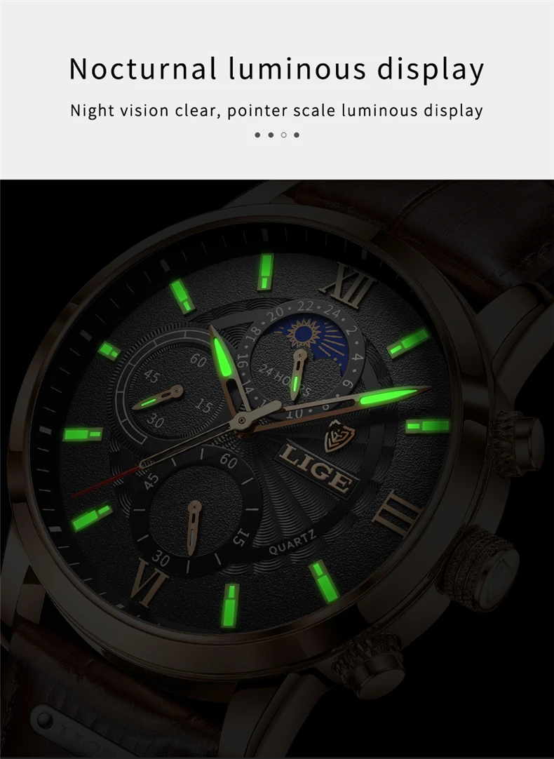 2025 New Mens Watches LIGE Top Brand Luxury Leather Casual Quartz Watch Men's Sport Waterproof Clock Watch Relogio Masculino+Box