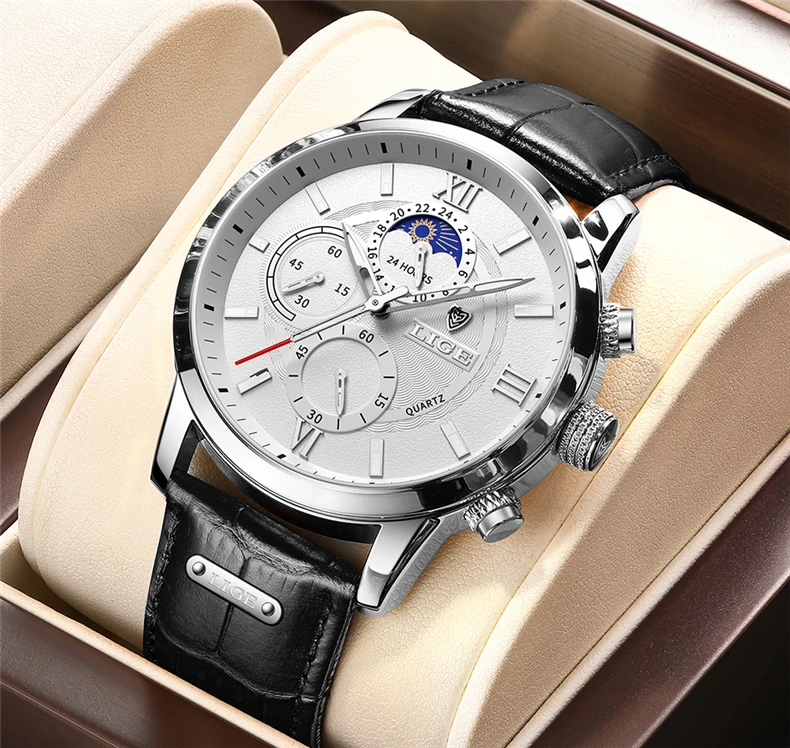 2025 New Mens Watches LIGE Top Brand Luxury Leather Casual Quartz Watch Men's Sport Waterproof Clock Watch Relogio Masculino+Box