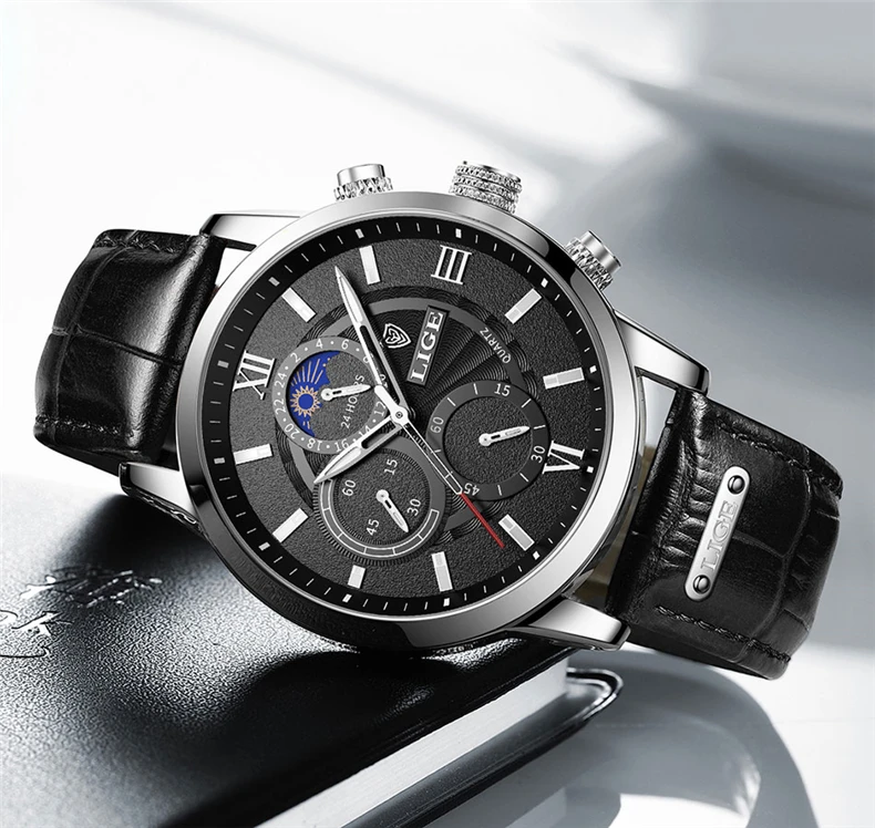 2025 New Mens Watches LIGE Top Brand Luxury Leather Casual Quartz Watch Men's Sport Waterproof Clock Watch Relogio Masculino+Box