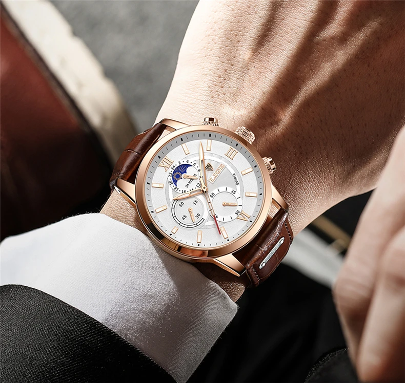 2025 New Mens Watches LIGE Top Brand Luxury Leather Casual Quartz Watch Men's Sport Waterproof Clock Watch Relogio Masculino+Box