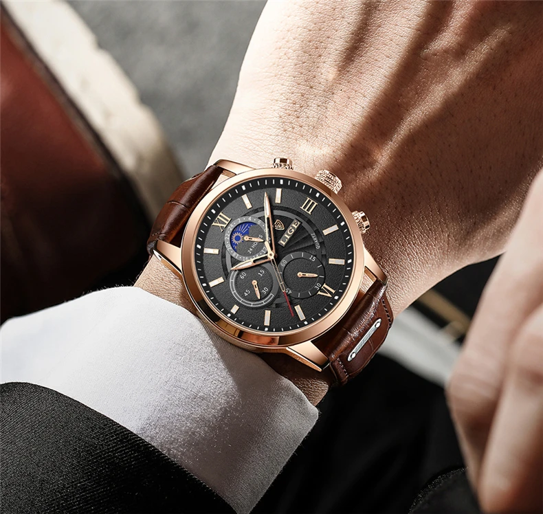 2025 New Mens Watches LIGE Top Brand Luxury Leather Casual Quartz Watch Men's Sport Waterproof Clock Watch Relogio Masculino+Box