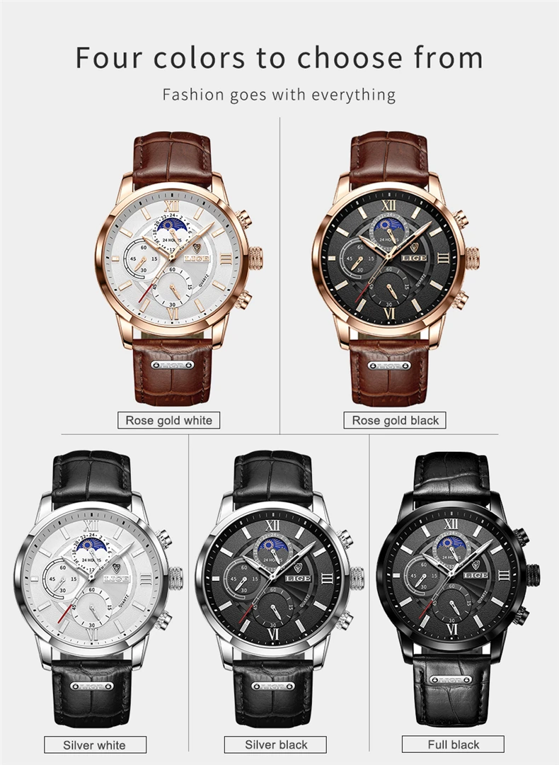 2025 New Mens Watches LIGE Top Brand Luxury Leather Casual Quartz Watch Men's Sport Waterproof Clock Watch Relogio Masculino+Box