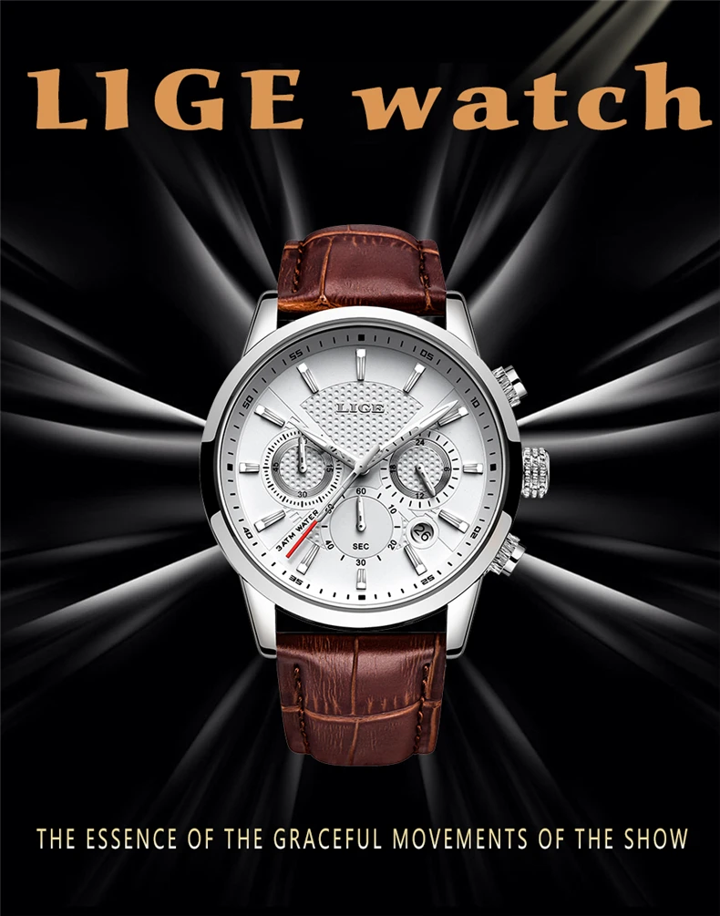 2025 New Mens Watches LIGE Top Brand Luxury Leather Casual Quartz Watch Men's Sport Waterproof Clock Watch Relogio Masculino+Box