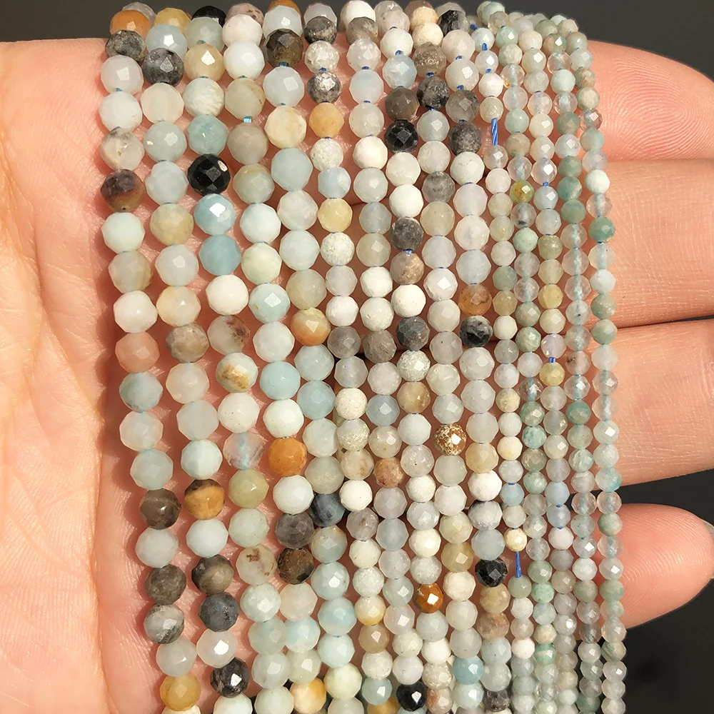 Natural Faceted Agates Moonstone Tourmaline Prehnites Jades Stone Beads For Jewelry DIY Making Bracelet Accessories 15'' 2 3 4mm